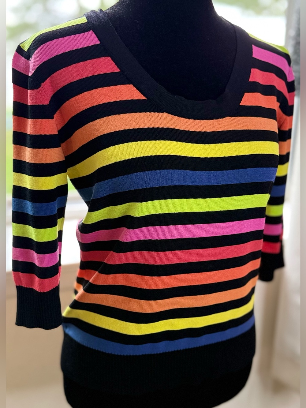 Vintage Y2K 90’s Joseph A New York Rainbow stripe shirt top 3/4 sleeves sm EC